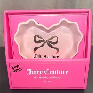 Juicy Couture Home Ceramic Trinket Tray Light Pink Heart Gold Bow